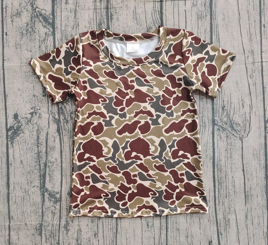 (Pre-order)BT1648 Dark Camo Brown Print Boys Summer Tee Shirts Top
