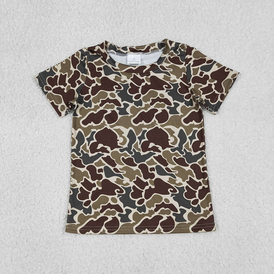 BT1648 Dark Brown Camo Print Boys Summer Tee Shirts Top