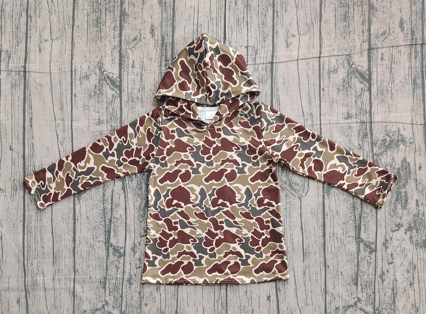 (Pre-order)BT1650 Dark Camo Brown Print Boys Hoodie Top