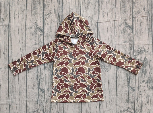 (Pre-order)BT1650 Dark Camo Brown Print Boys Hoodie Top