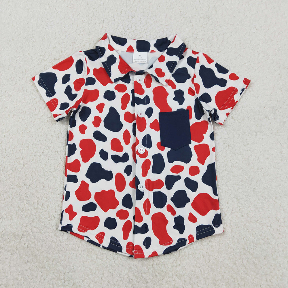 BT1656 Red Navy Camo Print Pocket Boys 4th of July Tee Shirts Top