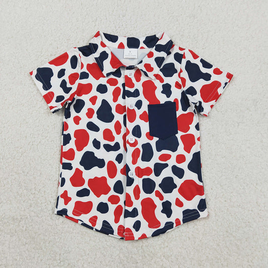 BT1656 Red Navy Camo Print Pocket Boys 4th of July Tee Shirts Top