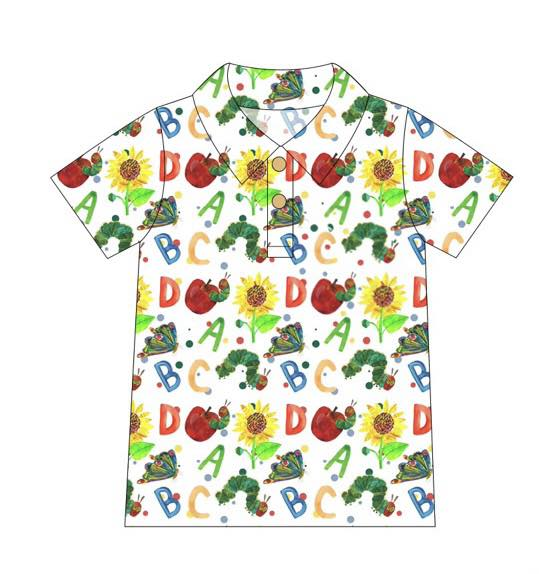 (Pre-order)BT1688 Caterpillar Apple ABC Print Boys Back to School Polo Tee Shirts Top