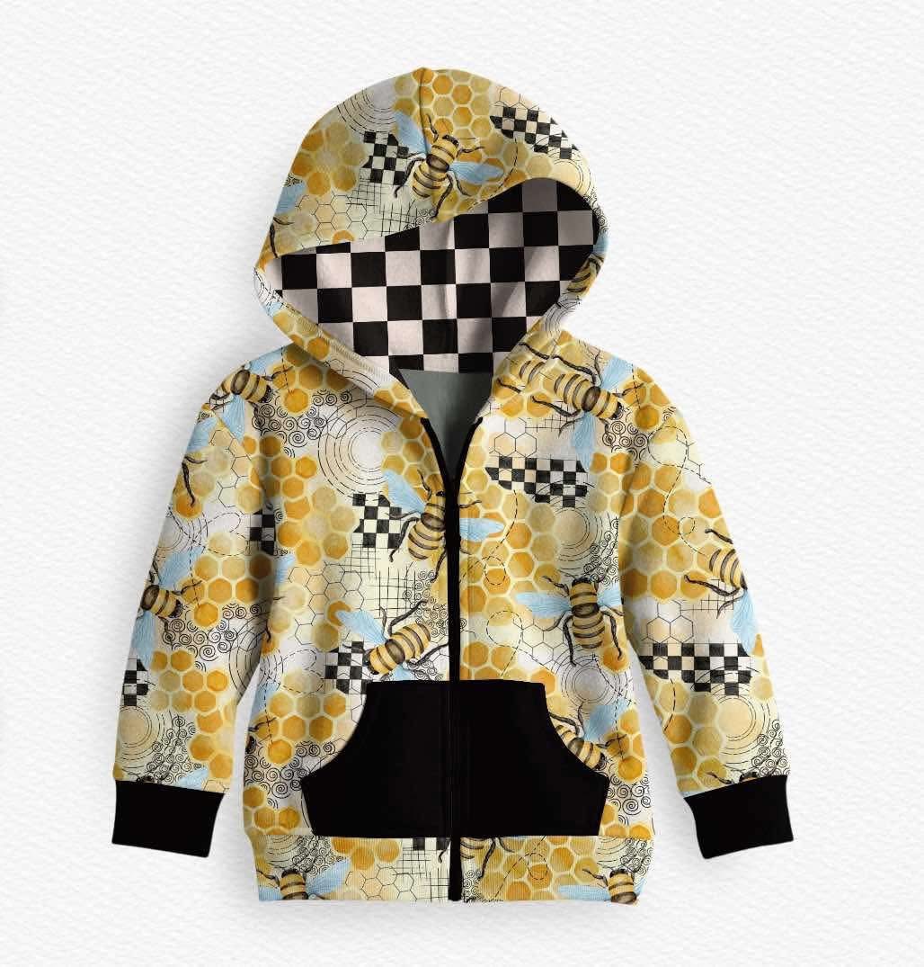 (Pre-order)BT1690 Bee Plaid Print Boys Long Sleeve Zipper Jacket Top