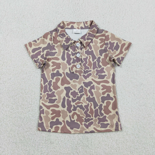 BT1701 Brown Camo Print Boys Summer Polo Tee Shirts Top
