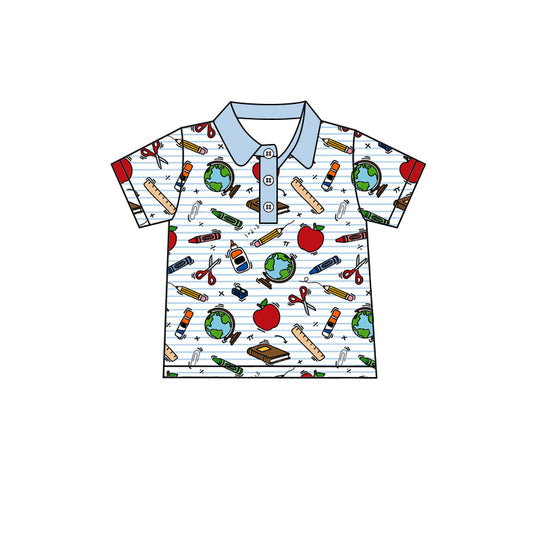 (Pre-order)BT1719 Pen Apple Stripes Print Boys Back to School Polo Tee Shirts Top