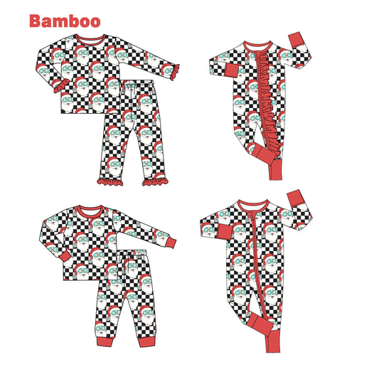 (Custom Design Preorder MOQ 20 Each Design) Santa Plaid Print Kids Christmas Pajamas Matching Bamboo Clothes Sibling Wear