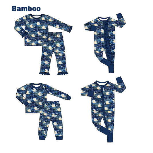 (Custom Design Preorder MOQ 20 Each Design) Bird Print Kids Pajamas Matching Bamboo Clothes Sibling Wear