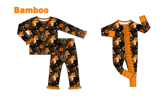 (Custom Design Preorder MOQ 20 Each Design) Flowers Fox Print Girls Pajamas Matching Bamboo Clothes Sisters Wear