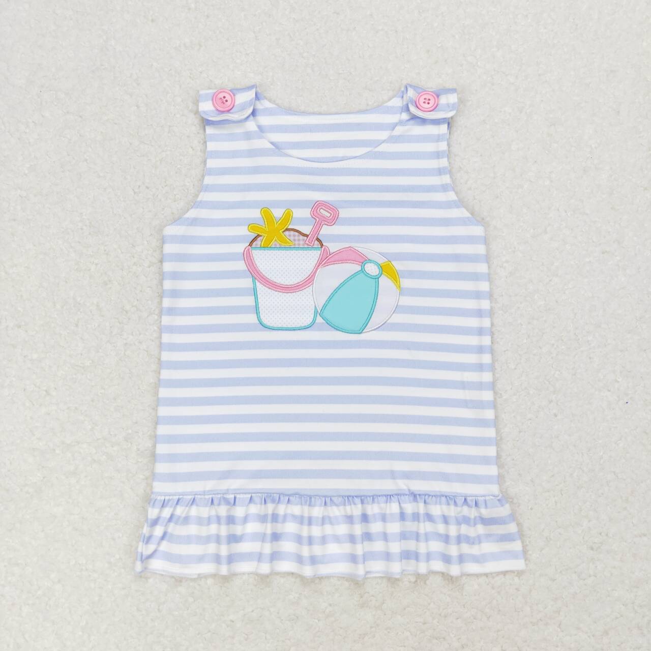 GSSO1442 Beach Ball Embroidery Top Pink Shorts Girls Summer Clothes Set