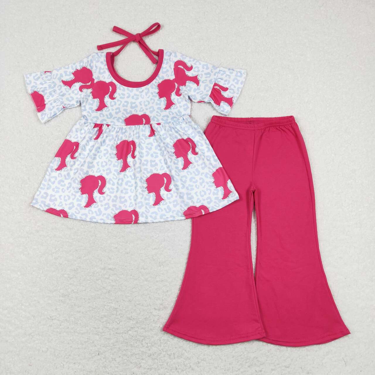 GSPO1187 Pink BA Leopard Print Girls Clothes Set