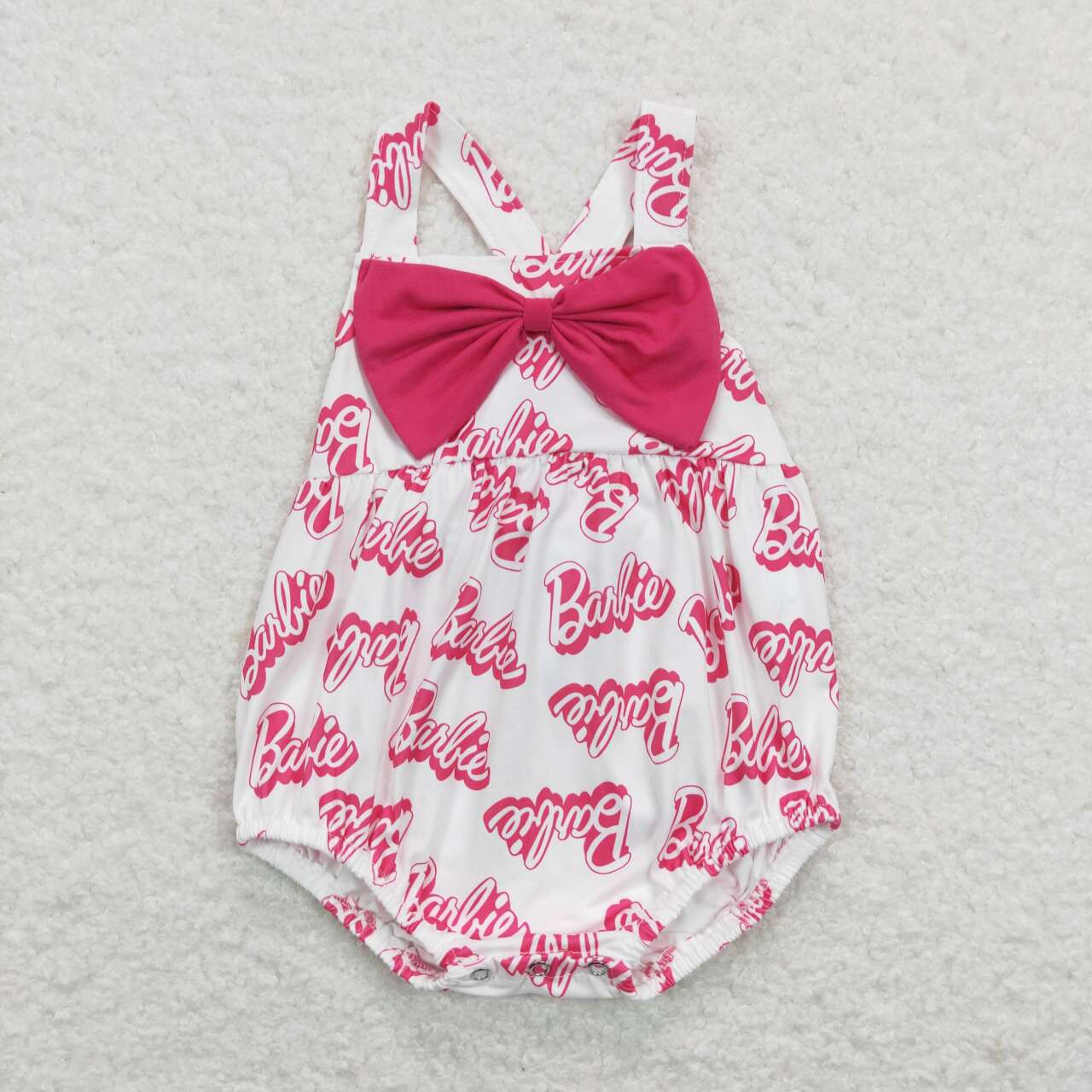 SR0845  Pink Bow BA Print Baby Girls Summer Romper