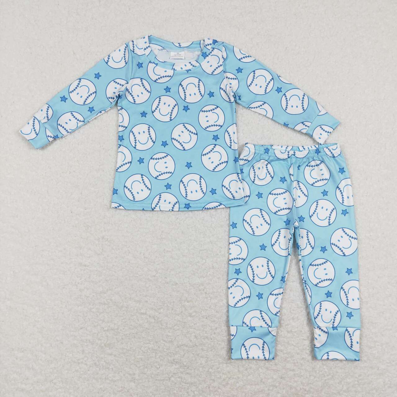 BLP0424 Blue Baseball Print Boys Pajamas Clothes Set