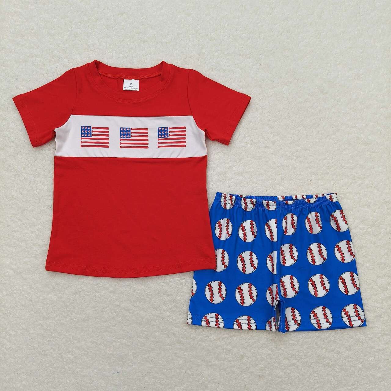 BSSO0674  Flags Red Top Baseball Shorts Boys 4th of July Clothes Set