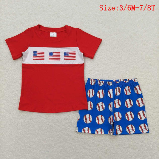 BSSO0674  Flags Red Top Baseball Shorts Boys 4th of July Clothes Set