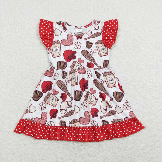 GSD0708 Baseball Heart Print Girls Knee Length Dress