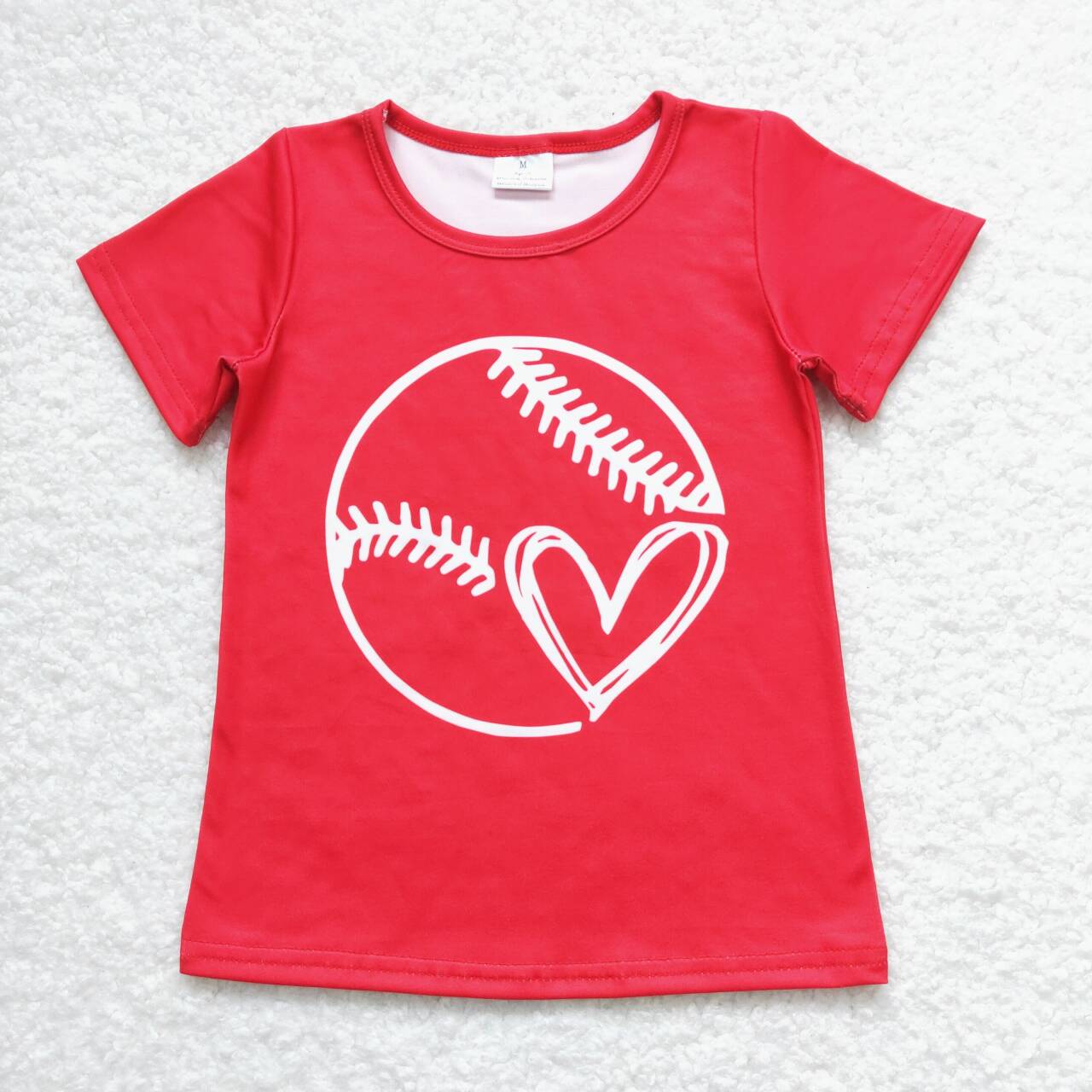 GT0430 Baseball Heart Red Print Girls Summer Tee Shirts Top