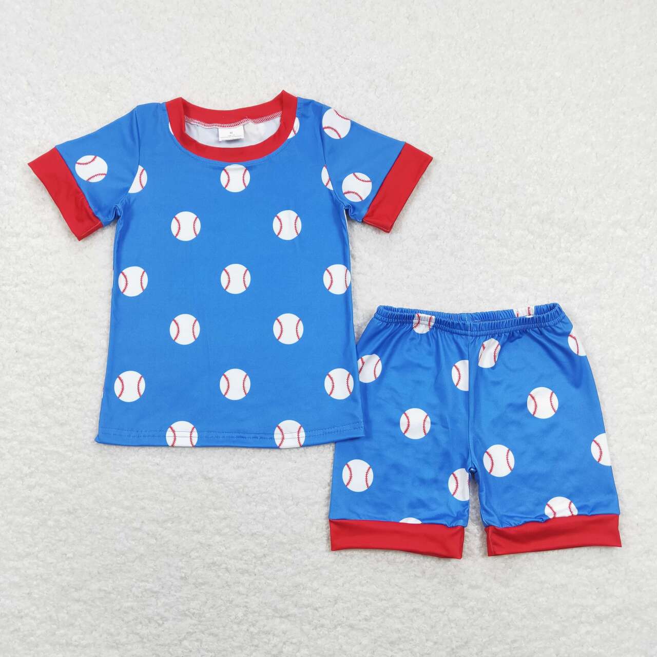 BSSO0503 Blue Baseball Print Boys Summer Pajamas Clothes Set