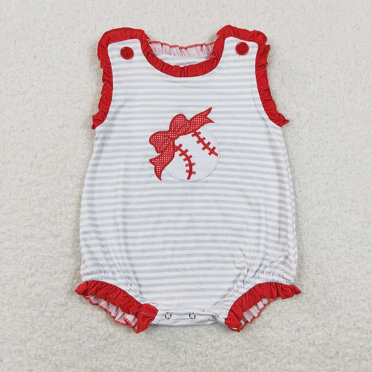 SR0782 Baseball Embroidery Baby Girls Summer Romper