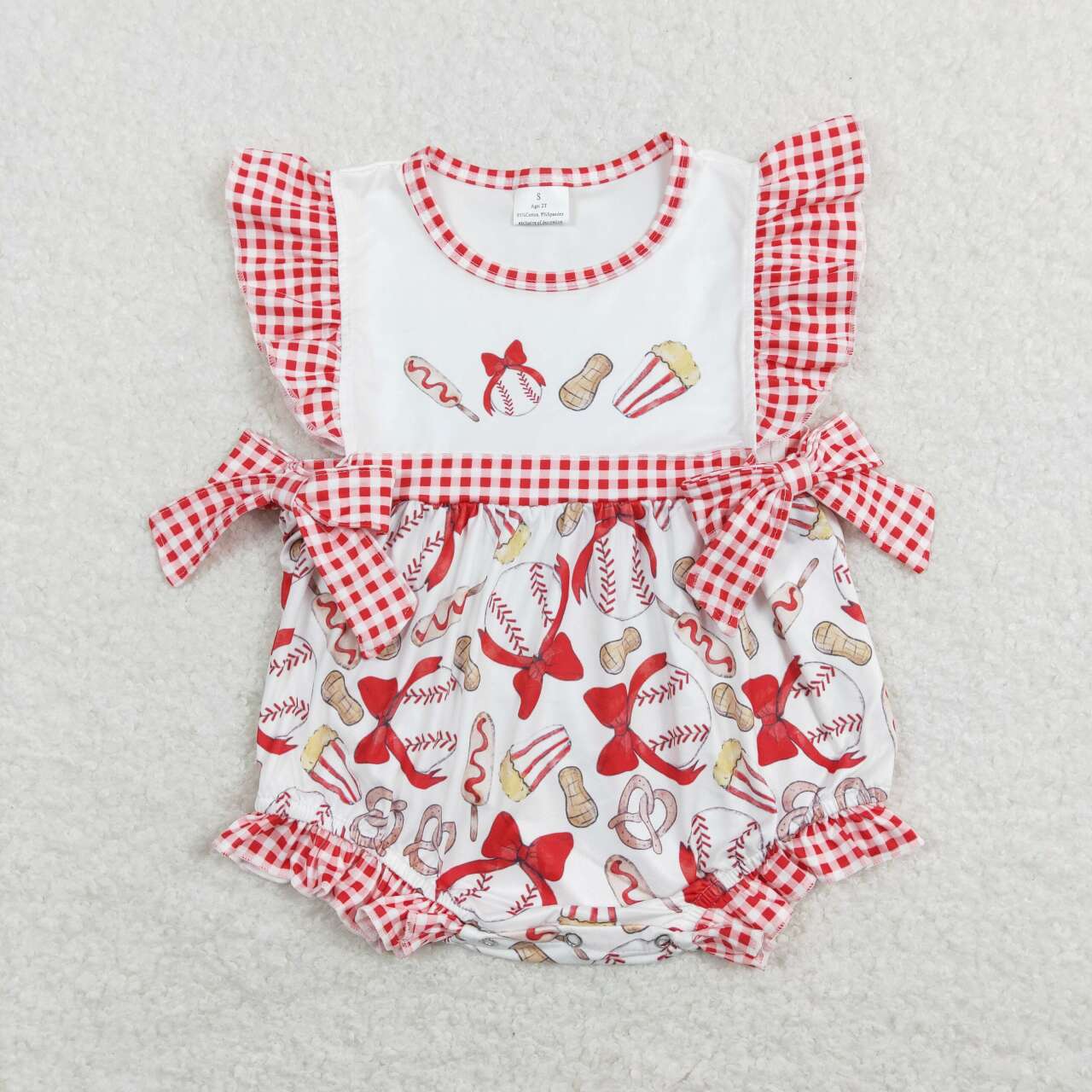 SR0848  Baseball Print Baby Girls Summer Romper