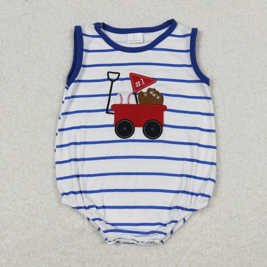 SR0935 Baseball Truck Embroidery Baby Boys Summer Romper