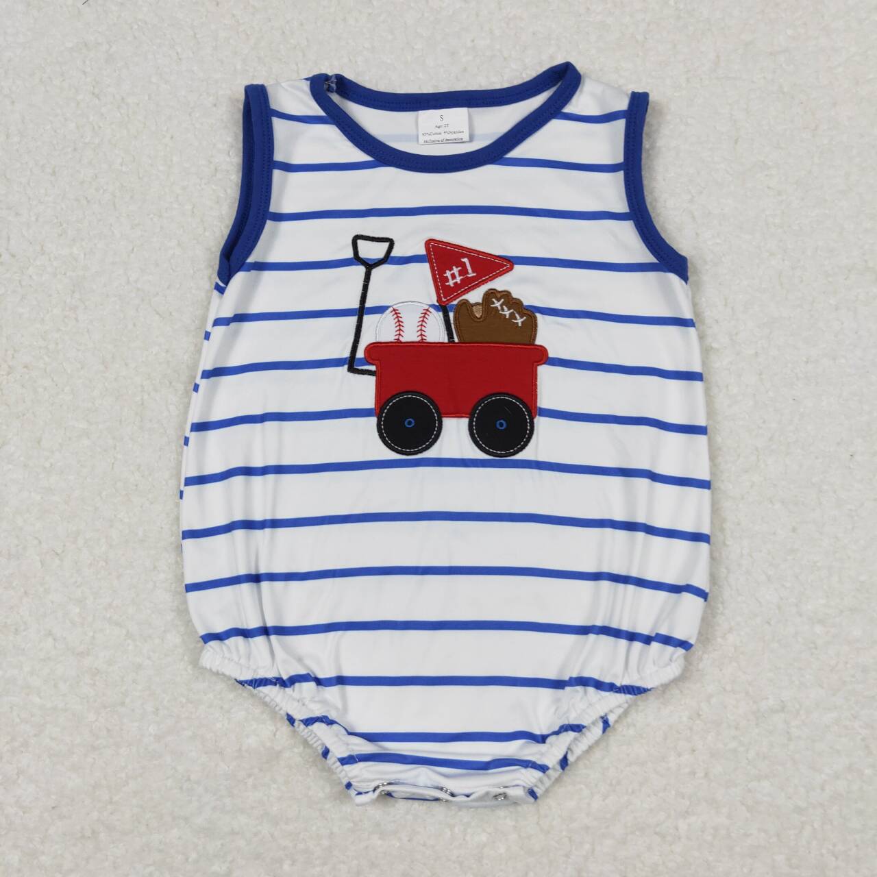 Baseball Truck Embroidery Blue Stripes Print Brothers Summer Matching Clothes