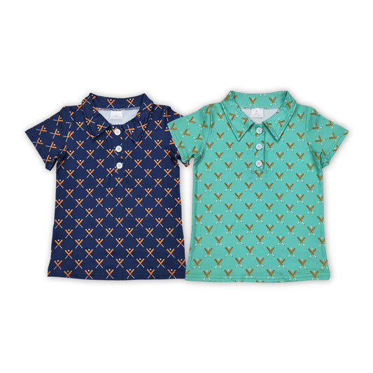 Baseball Print Boys Summer Polo Tee Shirts Top Brothers Wear