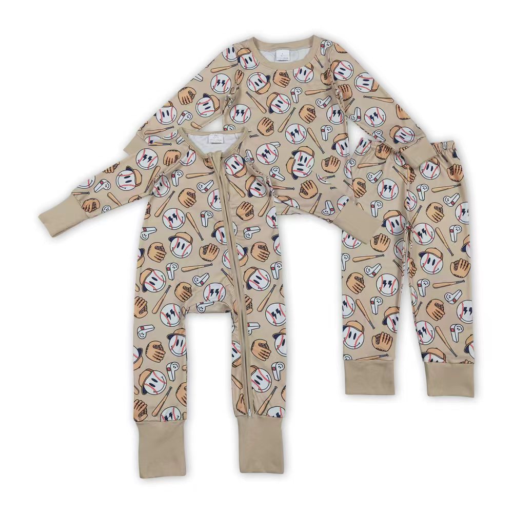 Baseball Smiling Face Print Boys Fall Matching Clothes Brothers Wear