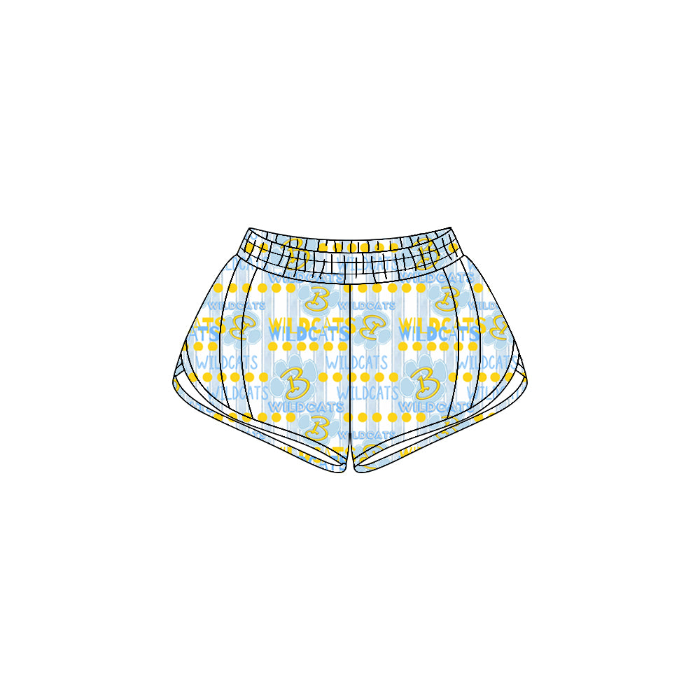 (Custom Design Preorder MOQ 5 Each Item) Team's Bath Wildcats Stripes Print Zipper Pockets Summer Bottom Shorts Mom and Me Matching Clothes