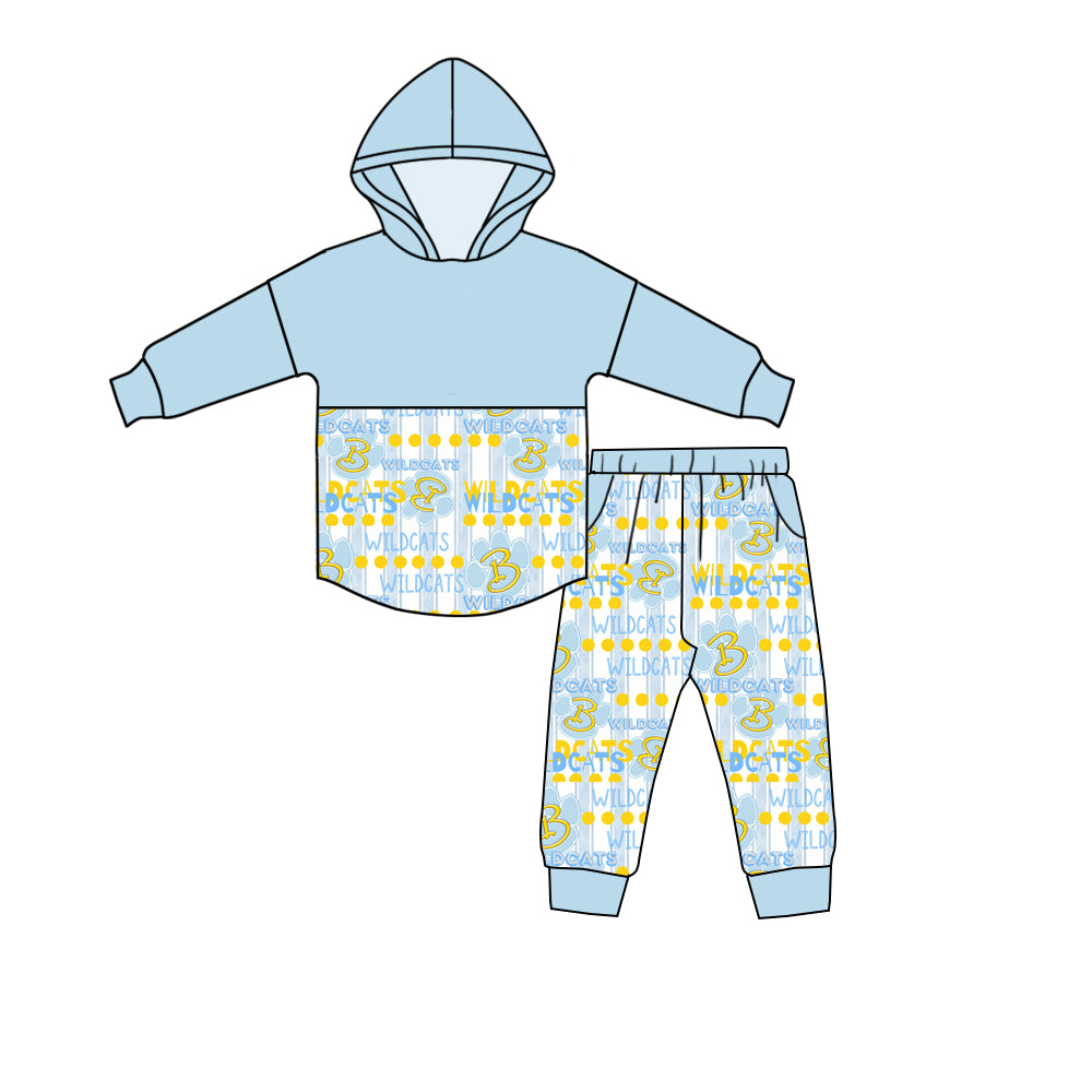 (Custom Design Preorder MOQ 5) Team's Bath Wildcats Stripes Hoodie Top Pockets Pants Kids Clothes Set