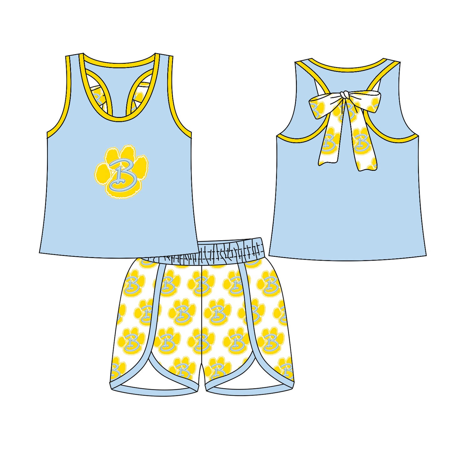 3.7(Custom Design Preorder MOQ 5) Team's Bath Wildcats Vest Bow Top Shorts Girls Summer Clothes Set