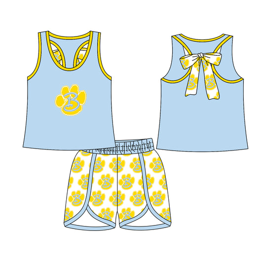3.7(Custom Design Preorder MOQ 5) Team's Bath Wildcats Vest Bow Top Shorts Girls Summer Clothes Set