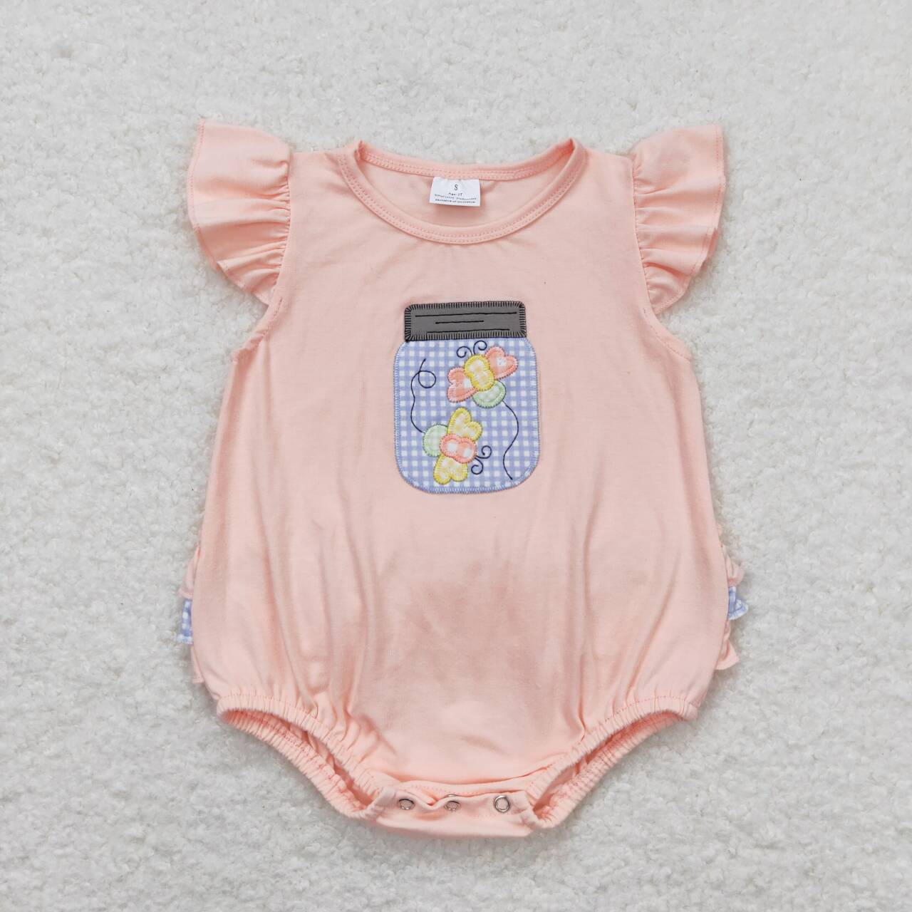 SR1112 Butterfly Embroidery Pink Baby Girls Summer Romper