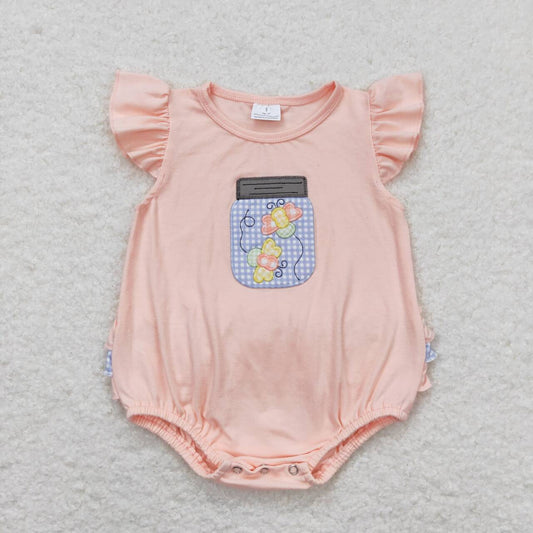 SR1112 Butterfly Embroidery Pink Baby Girls Summer Romper