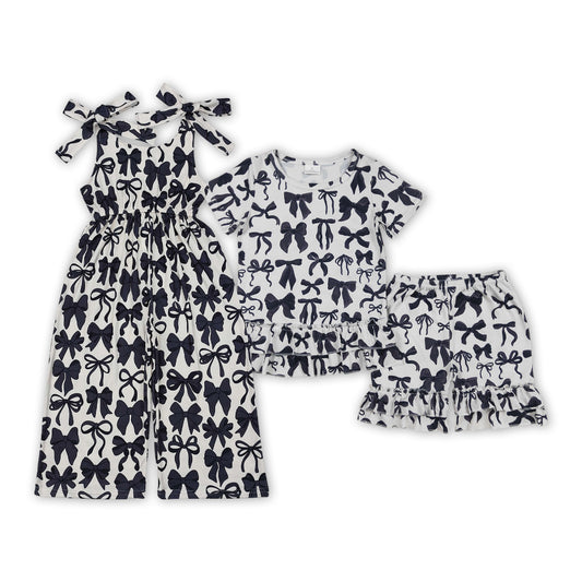 Black Bows Print Girls Summer Clothes Sisters Wear