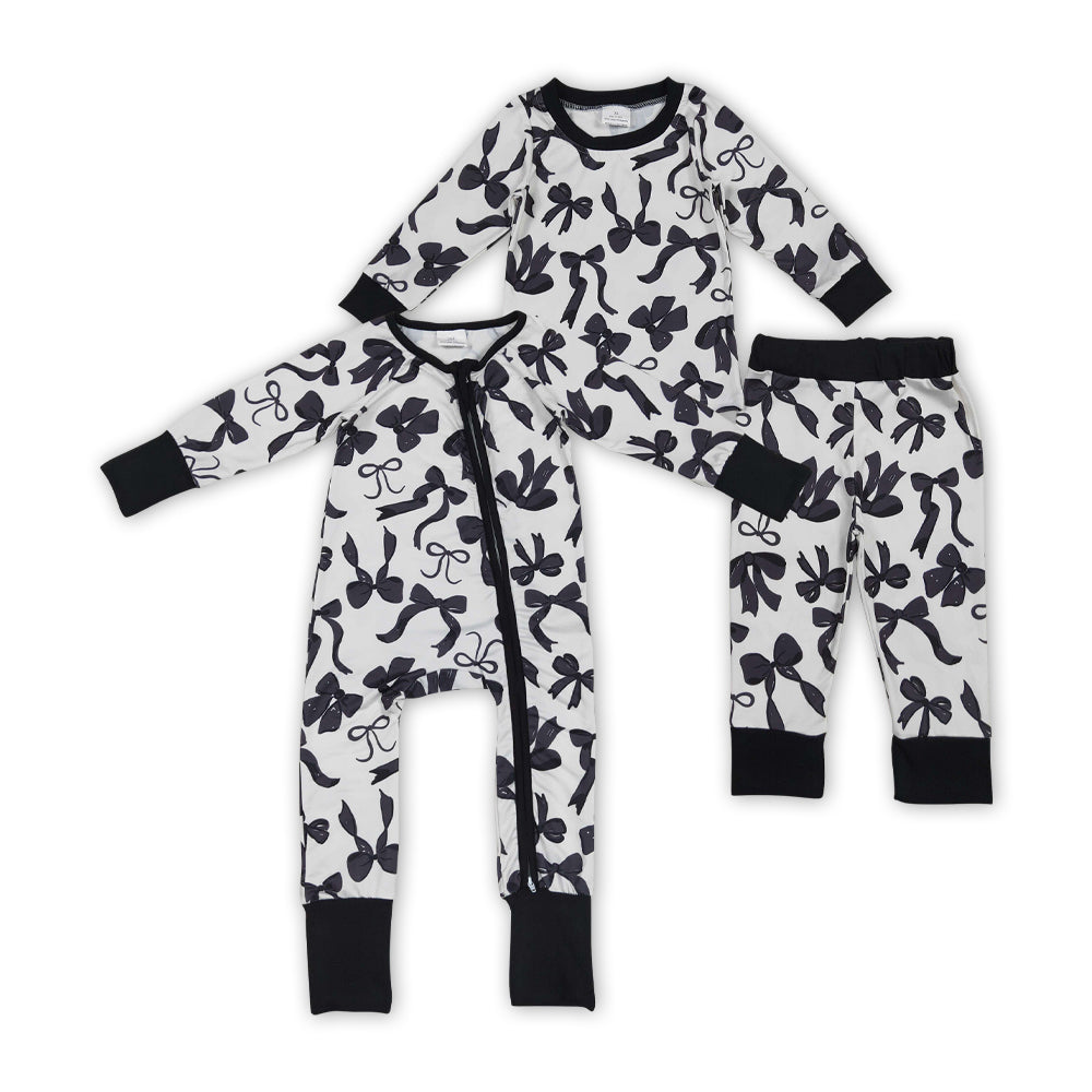 Black Bows Print Sisters Fall Pajamas Matching Clothes