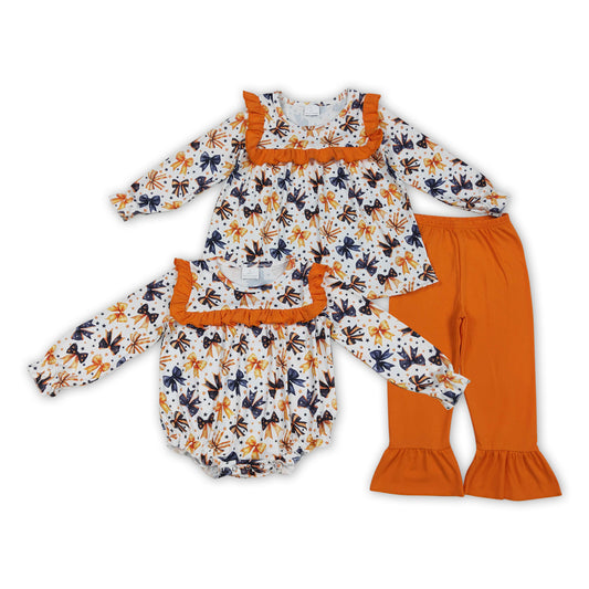 Black Orange Bows Girls Halloween Clothes Sisters Matching Wear