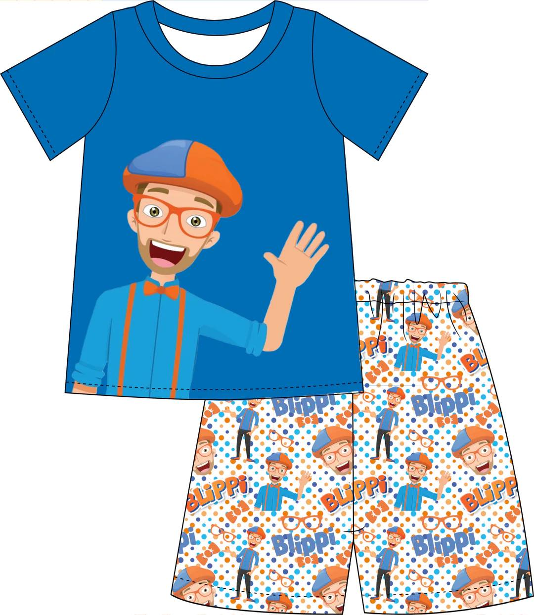 (Custom Design Preorder MOQ 5) Cartoon Teacher Print Boys Summer Clothes Set