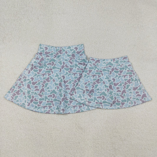 Blue Purple Camo Print Mom and Me Summer Bottom Yoga Shorts Skirts