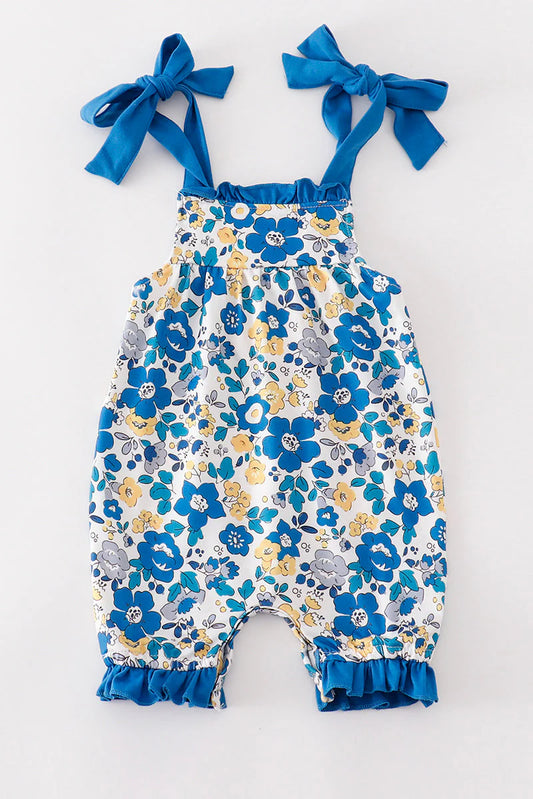 (Custom Design Preorder MOQ 5) Flowers Blue Print Baby Girls Romper