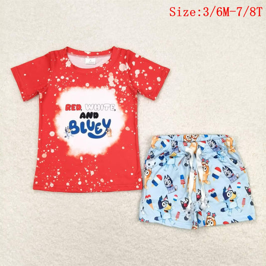 BSSO0516 Cartoon Dog Stars Popsicle Print Boys 4th of July Clothes Set