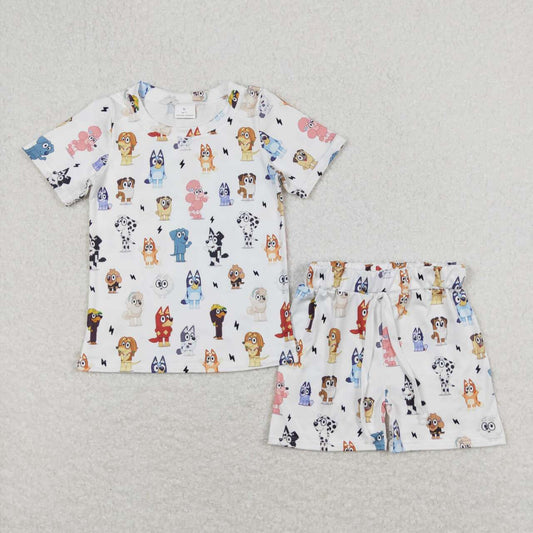 BSSO0660  Cartoon Dog Print Boys Summer Pajamas Clothes Set