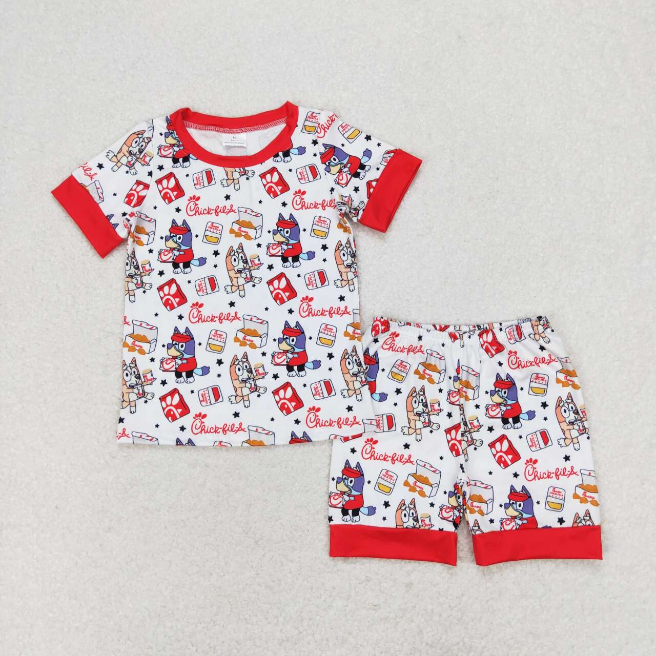 BSSO0948 Cartoon Dog Fried Chicken Print Boys Summer Pajamas Clothes Set