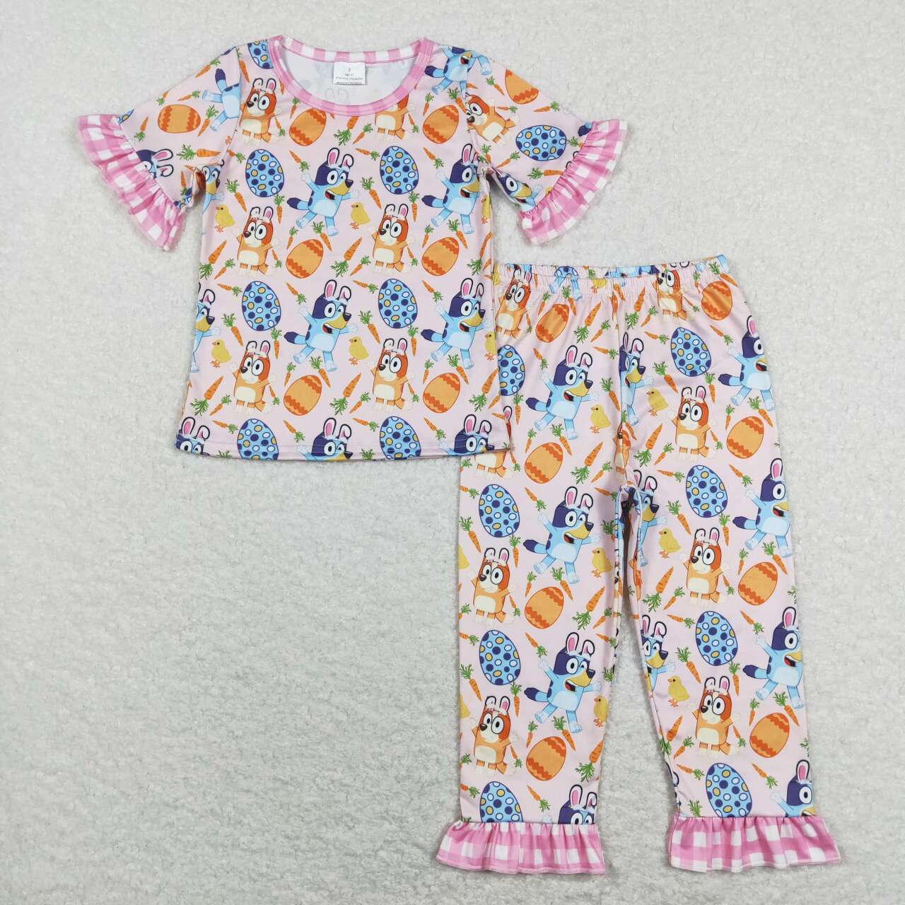 GSPO1253 Cartoon Dog Carrot Eggs Print Girls Pajamas Easter Clothes Set