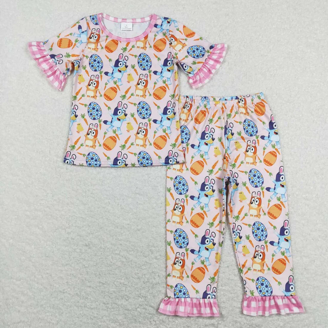 Cartoon Dog Carrot Eggs Print Sibling Easter Matching Clothes