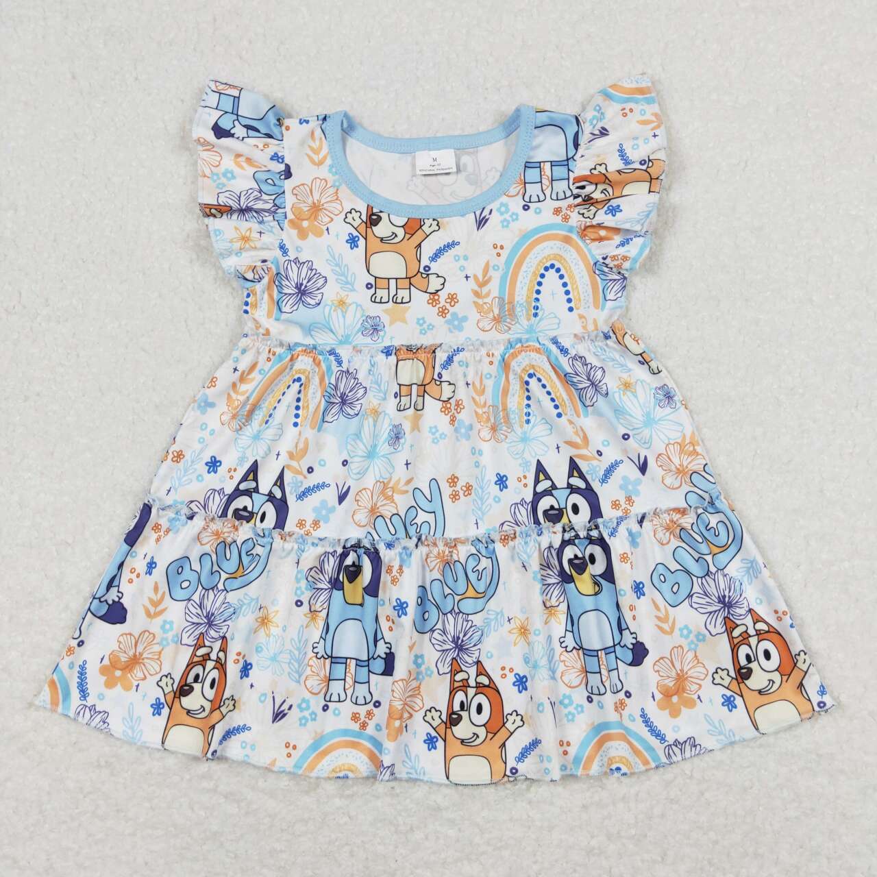 GSSO1170 Cartoon Dog Top Blue Buttons Shorts Girls Summer Clothes Set
