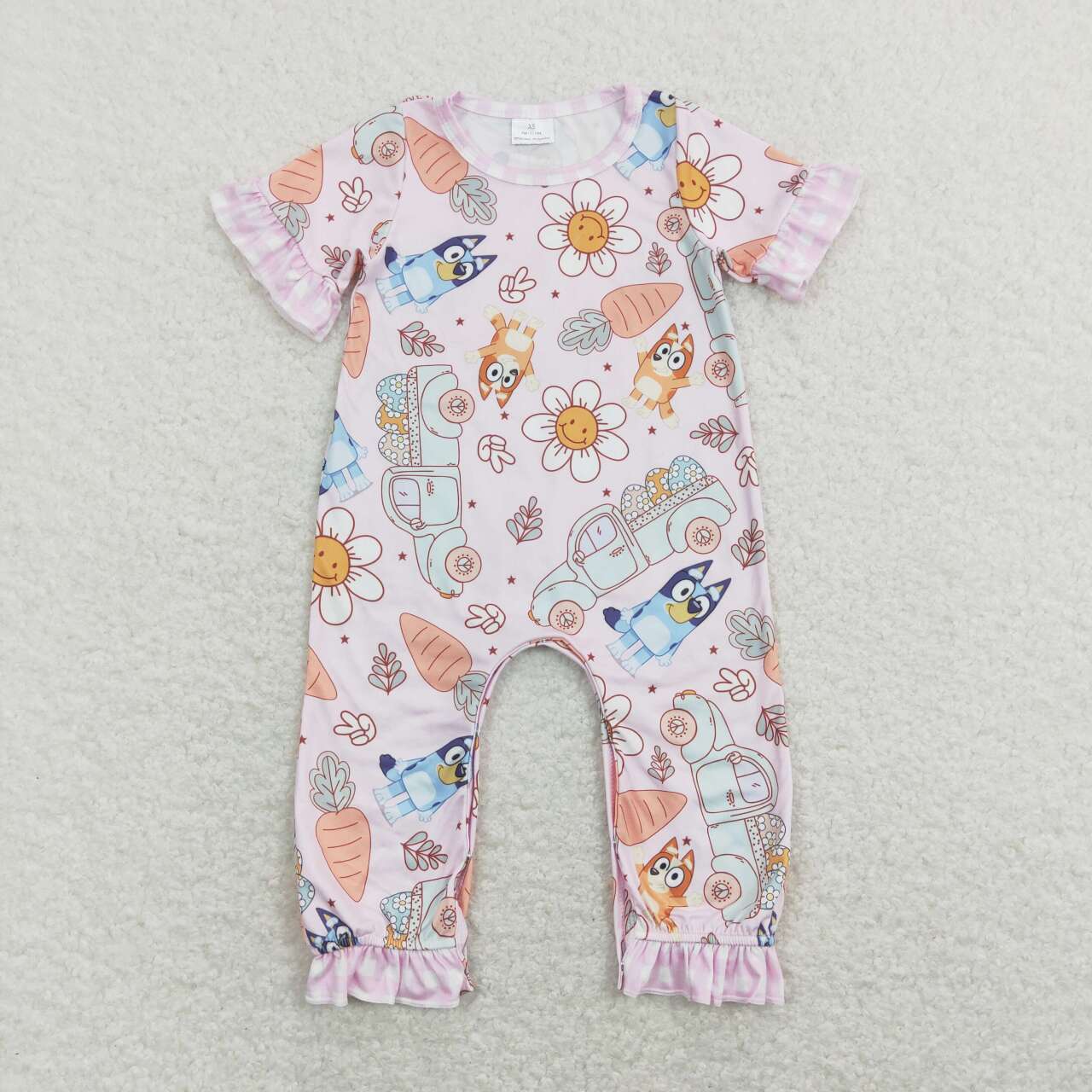 SR0881  Cartoon Dog Carrot Print Baby Girls Easter Romper