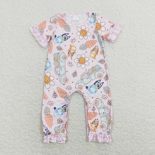 SR0881  Cartoon Dog Carrot Print Baby Girls Easter Romper