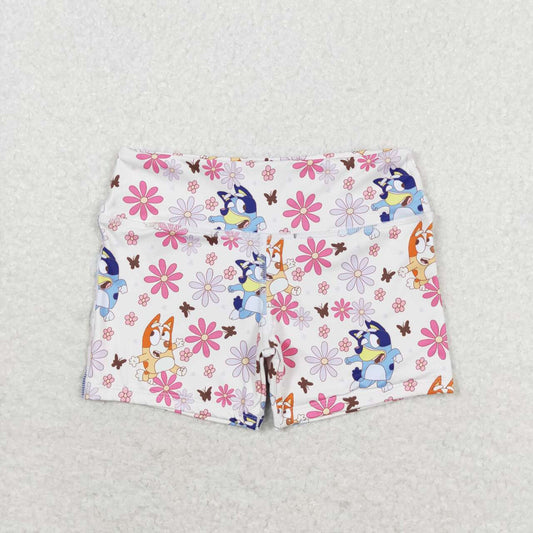 SS0213 Cartoon Dog Flowers Print Girls Summer Shorts