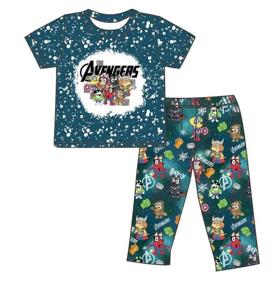 (Custom Design Preorder MOQ 5) Cartoon Dog Hero Print Boys Clothes Set